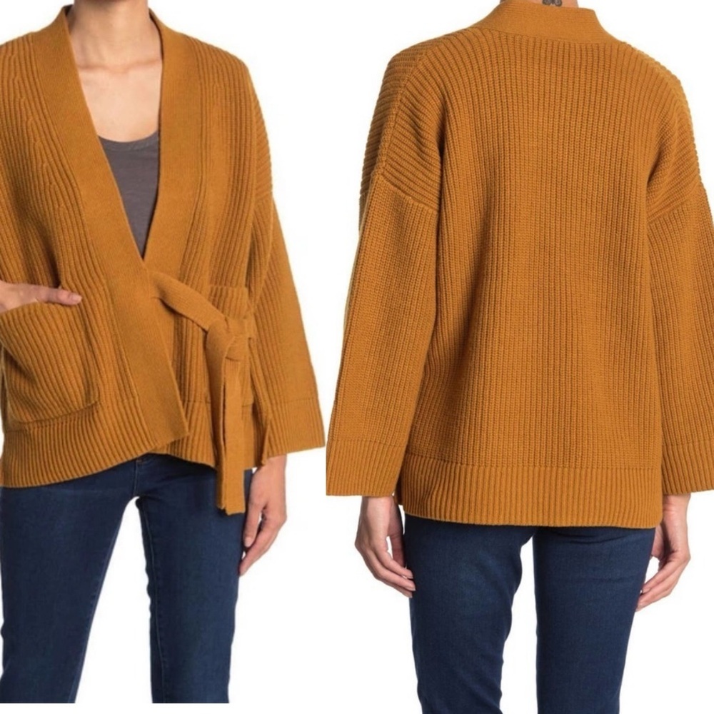 Madewell Madison Rib Side Tie Cardigan In Golden Harvest Camel‎ Tan Brown M